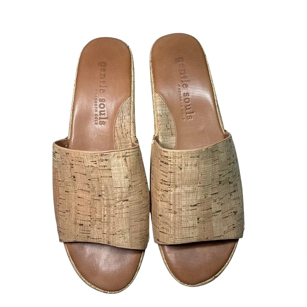 Gentle Souls Kenneth Cole Cork Platform Wedge Sandals Slides Tan Brown Womens 8M